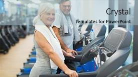  Presentation with active seniors senior couple - Beautiful presentation featuring senior couple exercising in gym backdrop and a light blue colored foreground