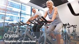  Presentation with senior fitness - Presentation theme enhanced with senior couple exercising in gym background and a gray colored foreground
