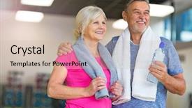  Presentation with senior couple - Audience pleasing theme consisting of sports clubs - senior couple exercising in gym backdrop and a soft green colored foreground