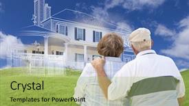  Presentation with senior couple - Slide deck featuring senior couple faces ghosted house background and a yellow colored foreground