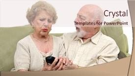  Presentation with television - Audience pleasing PPT theme consisting of senior couple fighting over the television remote control white background backdrop and a lemonade colored foreground