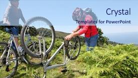  Presentation with senior couple - Amazing PPT theme having senior couple fixing broken bicycle backdrop and a light blue colored foreground