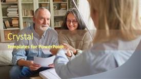  Presentation with insurance planning - Theme with senior-couple-gets-advice background and a coral colored foreground