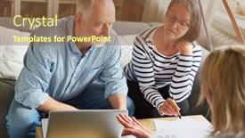  Presentation with senior couple - Slide deck having senior-couple-getting-advice background and a tawny brown colored foreground