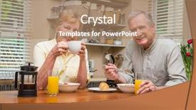  Presentation with senior couple - Slide set consisting of senior couple having breakfast together background and a coral colored foreground
