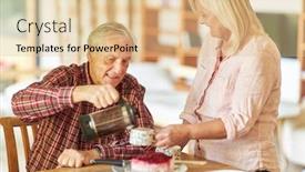  Presentation with senior living - Amazing PPT layouts having senior-couple-having-coffee-together backdrop and a lemonade colored foreground