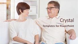  Presentation with senior asian - Presentation consisting of senior couple having conversation sitting background and a lemonade colored foreground