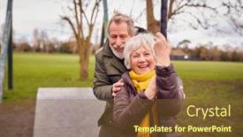  Presentation with swing - Presentation consisting of senior-couple-having-fun-playing background and a tawny brown colored foreground