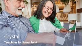  Presentation with online shopping - Presentation design consisting of senior-couple-having-fun-shopping background and a light blue colored foreground