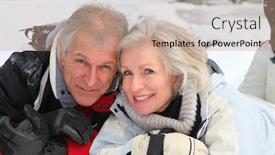  Presentation with ski - Beautiful presentation featuring senior couple having fun at ski resort backdrop and a coral colored foreground