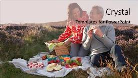  Presentation with picnic - Presentation theme with senior couple having picnic on countryside walk background and a mint green colored foreground