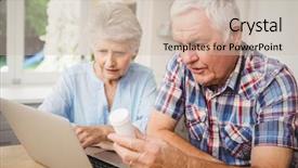 Presentation with pill bottle - Audience pleasing PPT layouts consisting of senior couple holding a pill bottle and discussing while operating laptop backdrop and a soft green colored foreground