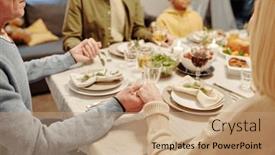  Presentation with beverages - PPT theme enhanced with senior-couple-holding-by-hands background and a coral colored foreground