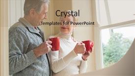  Presentation with active seniors senior couple - Slides having senior couple holding red mugs background and a coral colored foreground