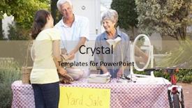  Presentation with yard sale - Audience pleasing PPT layouts consisting of senior couple holding yard sale backdrop and a coral colored foreground