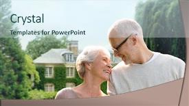  Presentation with senior living - Amazing slide deck having senior couple hugging over living backdrop and a sky blue colored foreground