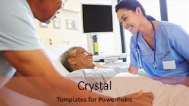  Presentation with senior couple - Slide deck enhanced with nurse talking to senior couple background and a red colored foreground