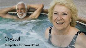  Presentation with hot tub - Colorful PPT layouts enhanced with senior couple in hot tub backdrop and a light blue colored foreground