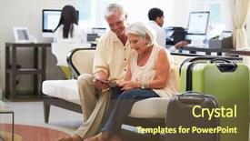  Presentation with tourism hotel lobby - PPT theme consisting of senior couple in hotel lobby background and a  colored foreground