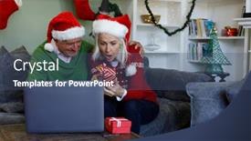  Presentation with video opening - Amazing slide set having senior-couple-in-santa-hat backdrop and a ocean colored foreground