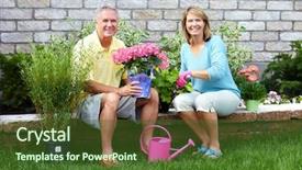  Presentation with senior couple - Slide set featuring senior couple in the garden background and a tawny brown colored foreground