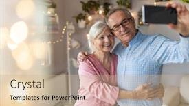  Presentation with senior living - Slide set with senior-couple-in-the-living background and a soft green colored foreground