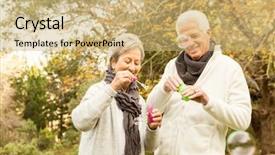  Presentation with senior couple - Amazing slide set having senior couple in the park backdrop and a coral colored foreground