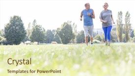  Presentation with senior couple - Colorful slide deck enhanced with senior couple jogging on grassy backdrop and a soft green colored foreground