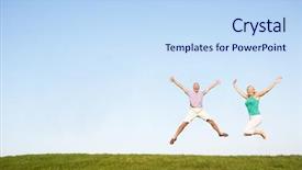  Presentation with pepl jumping up in the air - Amazing theme having senior couple jumping in air backdrop and a sky blue colored foreground