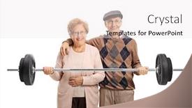  Presentation with barbell - Slide set enhanced with senior couple lifting a barbell together isolated on white background background and a white colored foreground
