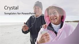  Presentation with honolulu senior on a beach - PPT theme enhanced with close up two halves - senior couple listening to music background and a light gray colored foreground