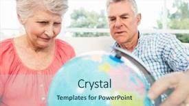  Presentation with senior couple - Presentation with senior couple looking at globe background and a arctic colored foreground