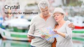  Presentation with city map - Amazing slide set having senior couple looking at map while visiting city backdrop and a soft green colored foreground