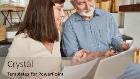  Presentation with future plan - Presentation design having senior-couple-makes-a-financial background and a coral colored foreground