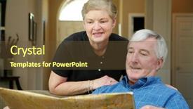  Presentation with retirement - PPT theme enhanced with senior couple making plans background and a tawny brown colored foreground