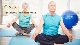  Presentation with exercise mat - Amazing slides having senior couple meditating with eyes closed on exercise mat at home backdrop and a cream colored foreground