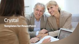  Presentation with real estate prices - PPT theme having senior couple meeting real estate background and a violet colored foreground