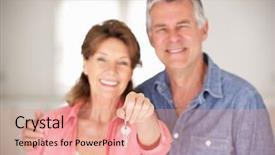  Presentation with new home - PPT theme enhanced with senior couple moving into new background and a coral colored foreground
