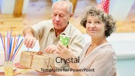  Presentation with 70 birthday party - Slide set with senior couple on a birthday background and a lemonade colored foreground