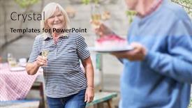  Presentation with summer party - Slide set featuring senior-couple-on-a-summer background and a mint green colored foreground