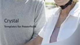  Presentation with bicycles - Amazing presentation theme having senior couple on bicycles on tropical beach close up backdrop and a light gray colored foreground