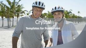  Presentation with bicycles - PPT theme consisting of senior couple on bicycles on tropical beach background and a gray colored foreground