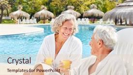  Presentation with senior spa - Presentation design enhanced with senior couple on spa vacation background and a lemonade colored foreground