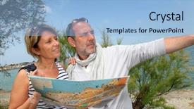  Presentation with city map - Colorful PPT layouts enhanced with senior couple on vacation looking at city map backdrop and a light blue colored foreground