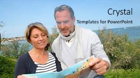  Presentation with city map - Colorful theme enhanced with vacation looking at city map backdrop and a light blue colored foreground