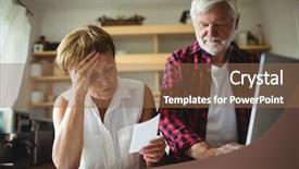 Presentation with senior couple - PPT layouts enhanced with senior couple paying bills online background and a violet colored foreground