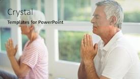  Presentation with exercise mat - Beautiful PPT theme featuring senior couple performing yoga on exercise mat at home backdrop and a light gray colored foreground