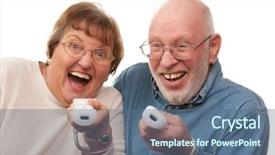 Presentation with senior couple - Audience pleasing PPT theme consisting of senior couple play video game backdrop and a ocean colored foreground