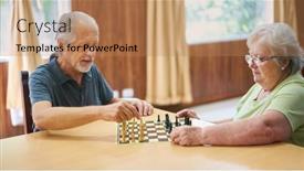  Presentation with senior couple - Slide deck having senior-couple-playing-chess background and a coral colored foreground
