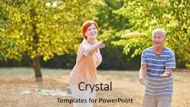  Presentation with frisbee - Presentation theme consisting of senior couple playing frisbee background and a coral colored foreground